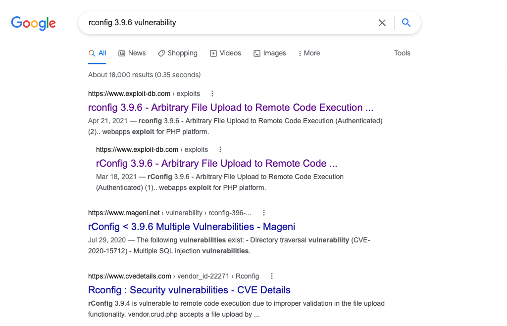rConfig 漏洞检索示例