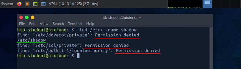find 的正常路径与 Permission denied 错误分别属于 STDOUT 和 STDERR
