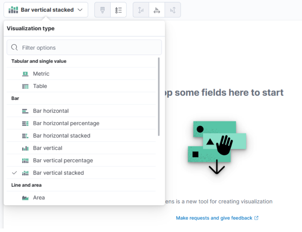 Visualization type menu: Bar vertical stacked selected.