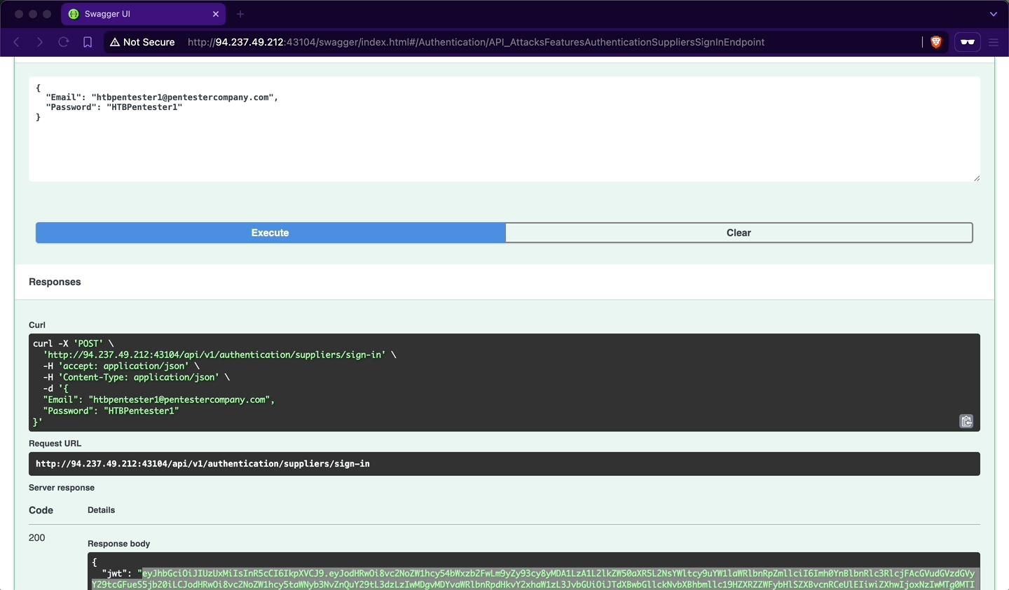 GIF showcasing the authorization using a JWT token.