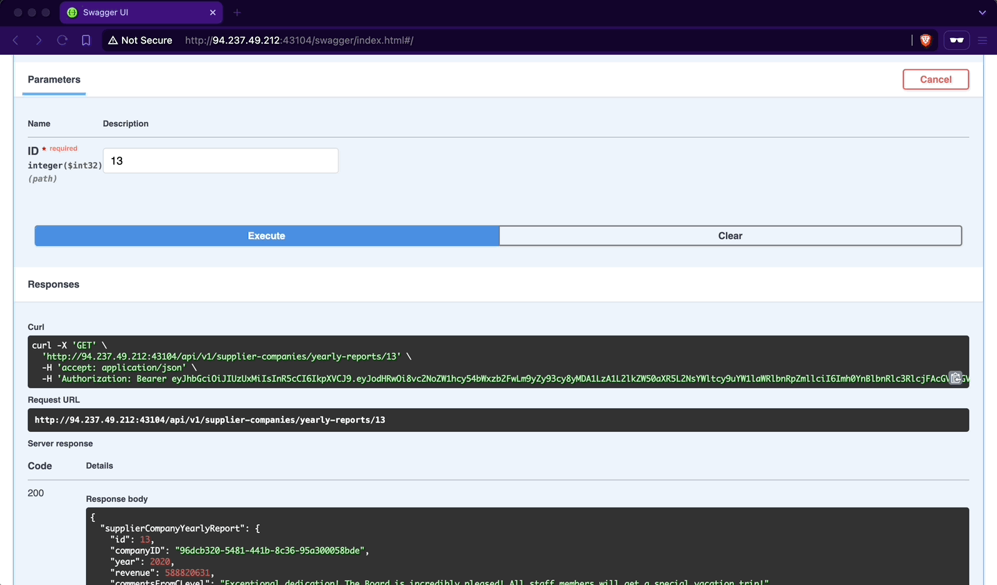 GIF showcasing the BOLA mass abuse to fetch the first 20 yearly reports.