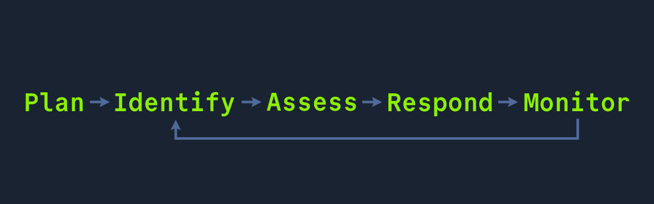 Plan → Identify → Assess → Respond → Monitor, with a feedback loop from Monitor back to Identify.